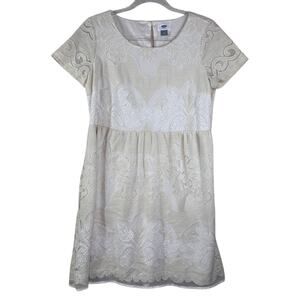 Old Navy Cream and White Dress Medium